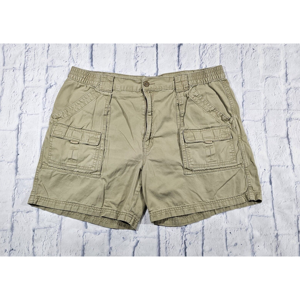 St John's Bay MENS SZ 42 Outdoor Dark Khaki Canvas Cargo Shorts Above Knee Y2K